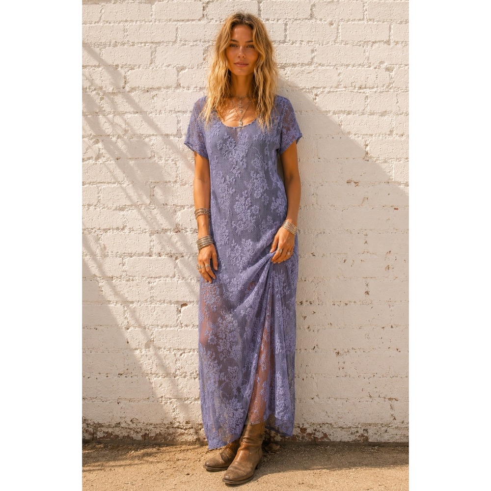 Vintage Always Caroline Purple Lace Maxi Dress Floral Grunge Goth Large